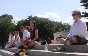 A group of people meditating